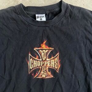 Y2K 2000s West Coast Choppers Jesse James Graphic Flame Shirt size L